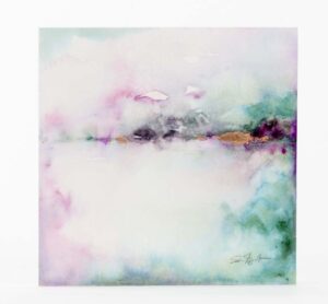 Abstract watercolor painting with pink and copper