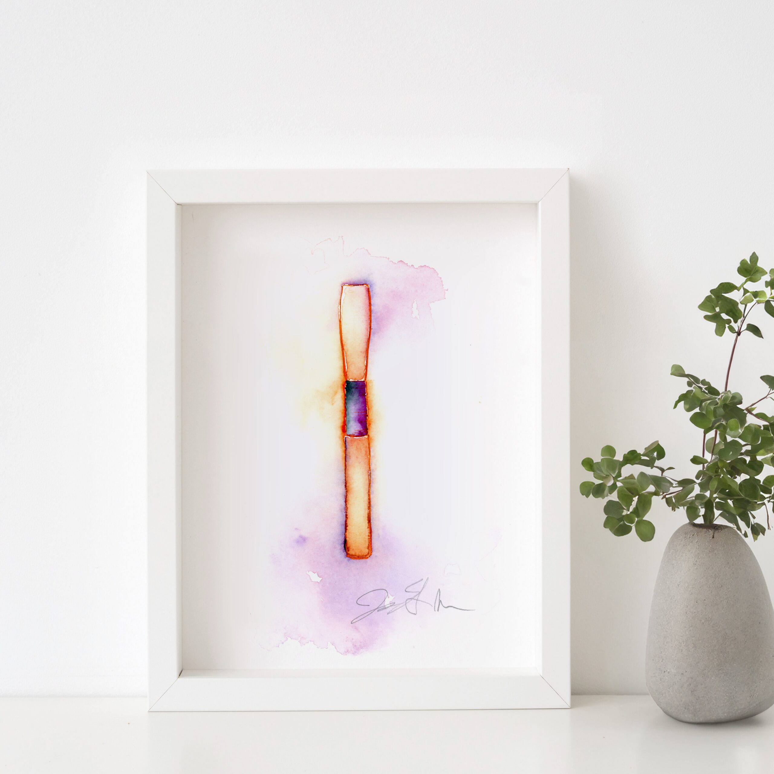 Oboe Reed Watercolor in Orange and Violet