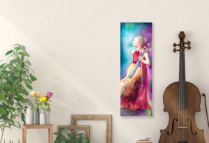 This is Amelia painting by Jamie Hansen, painting of a girl with a cello