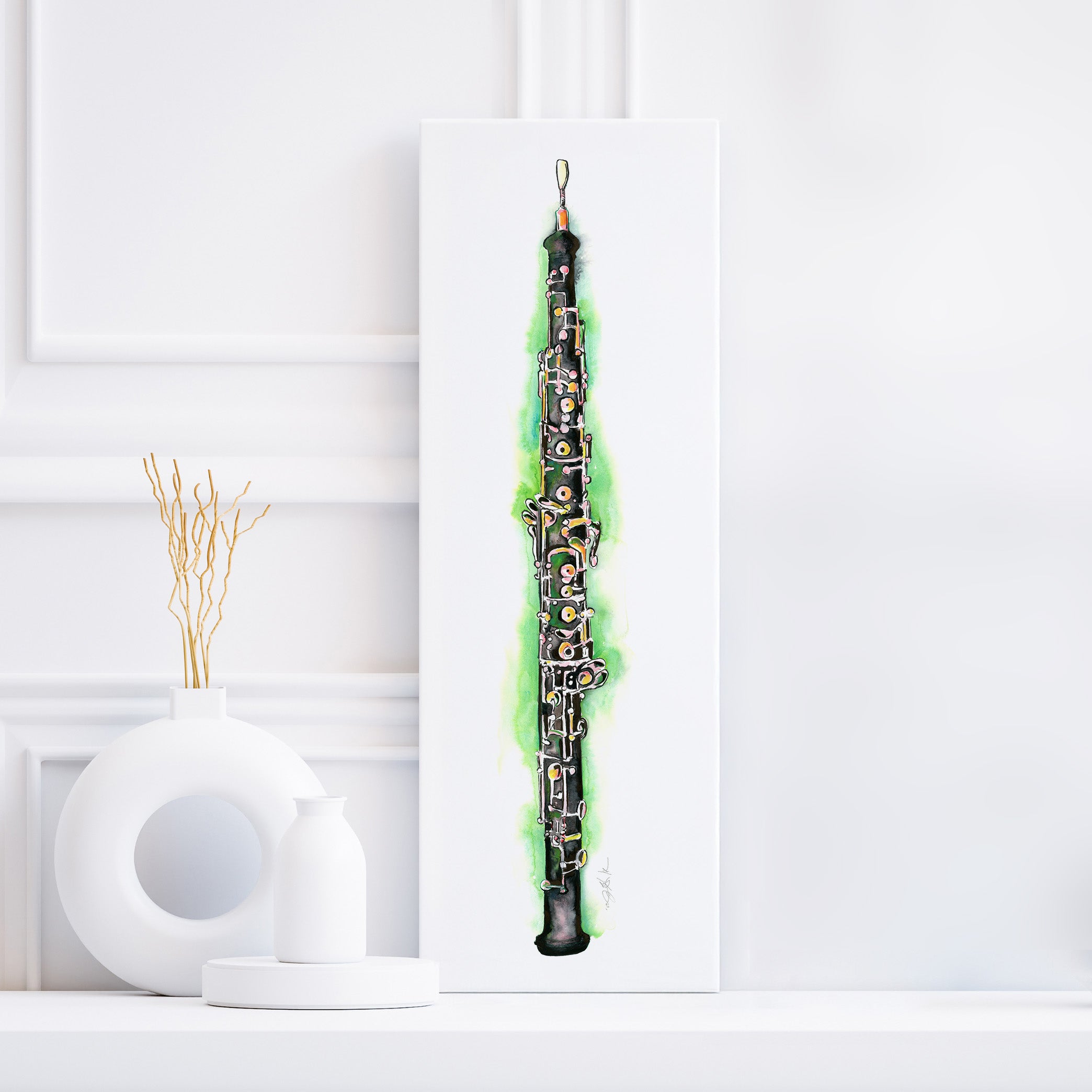 Black and Green Oboe  | Musical Instrument Painting