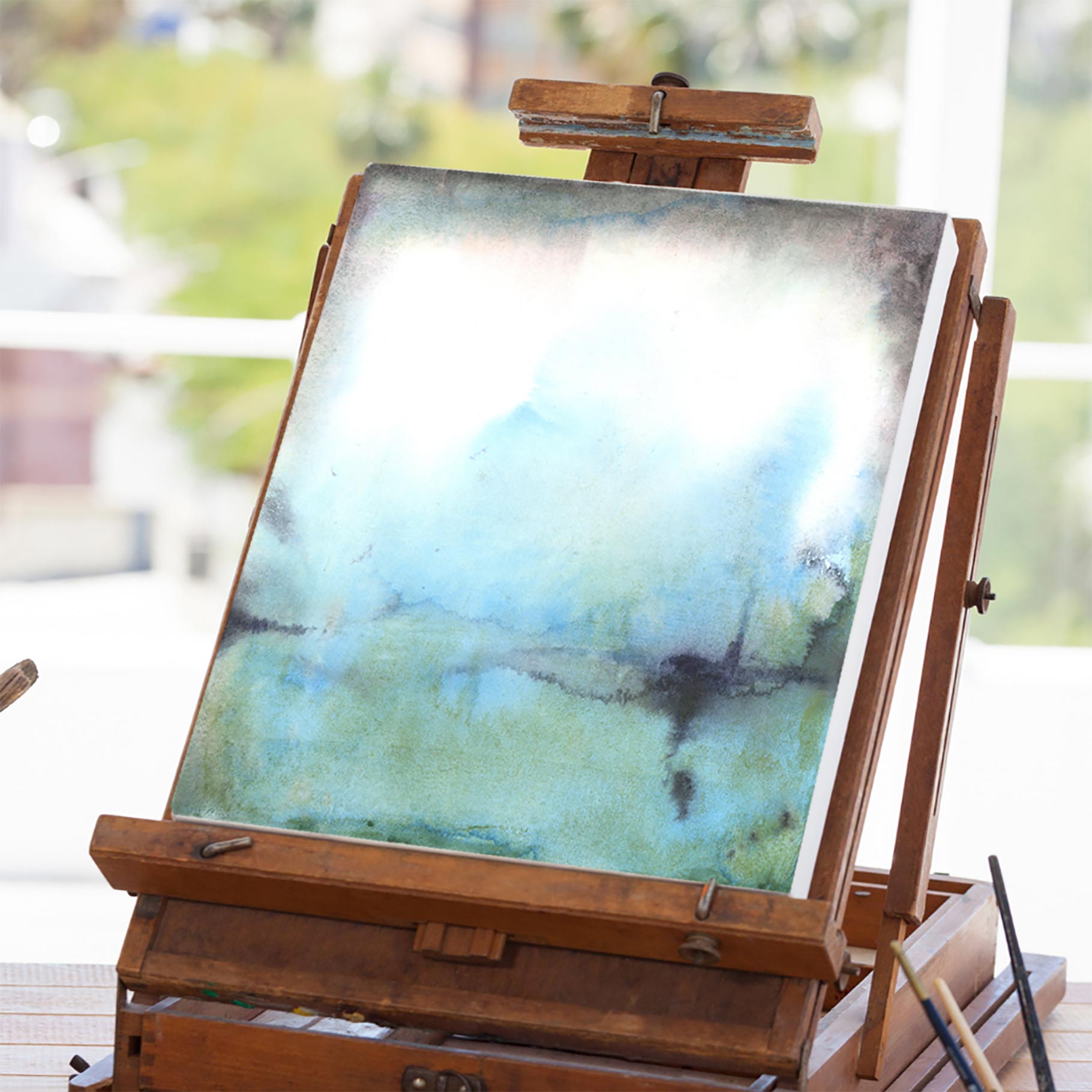 abstract watercolor on an easel