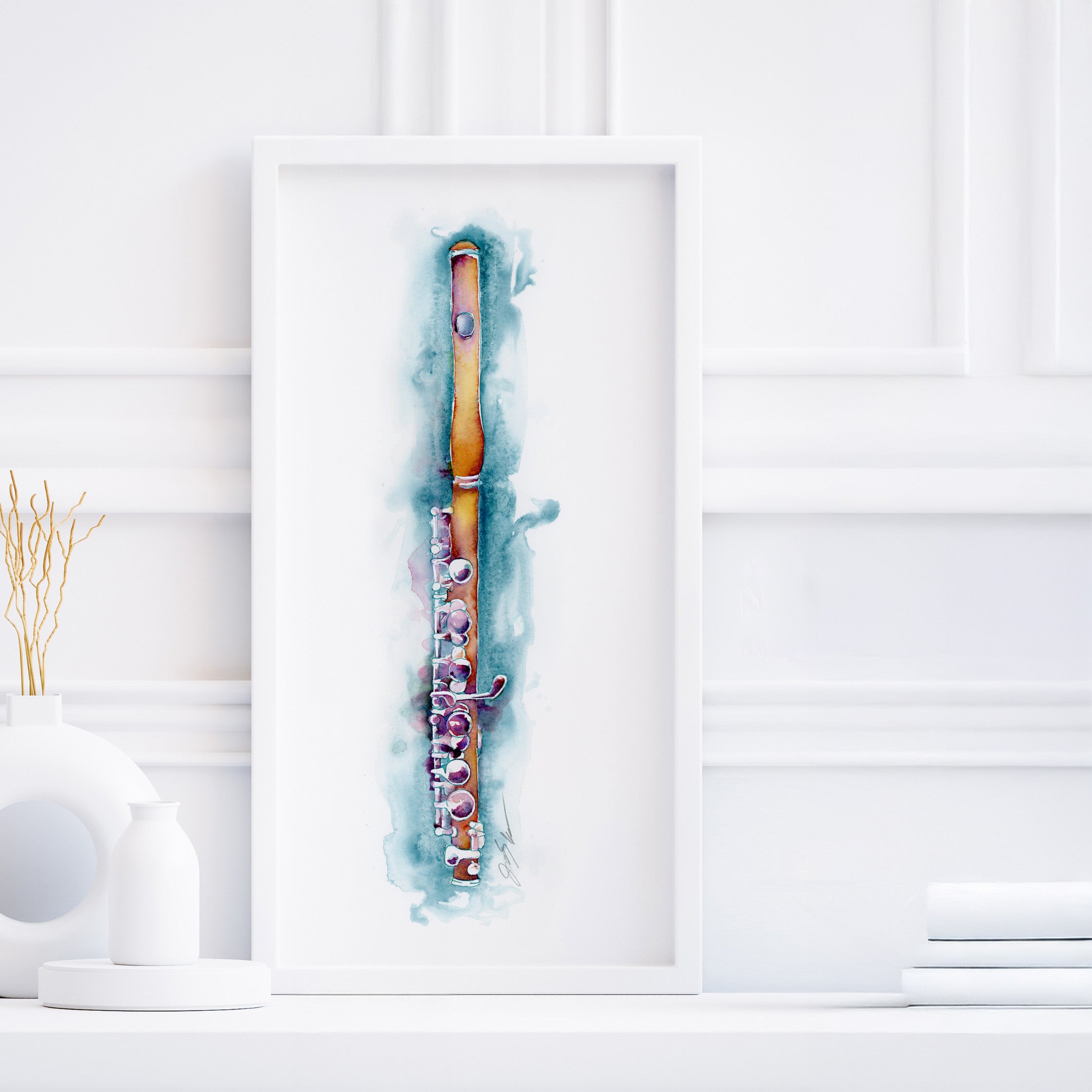 Piccolo in C – Watercolor of a Wooden Piccolo