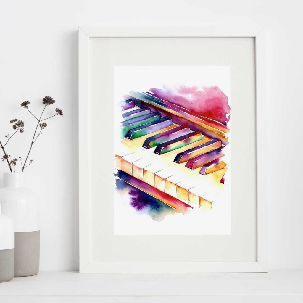 colorful piano watercolor
