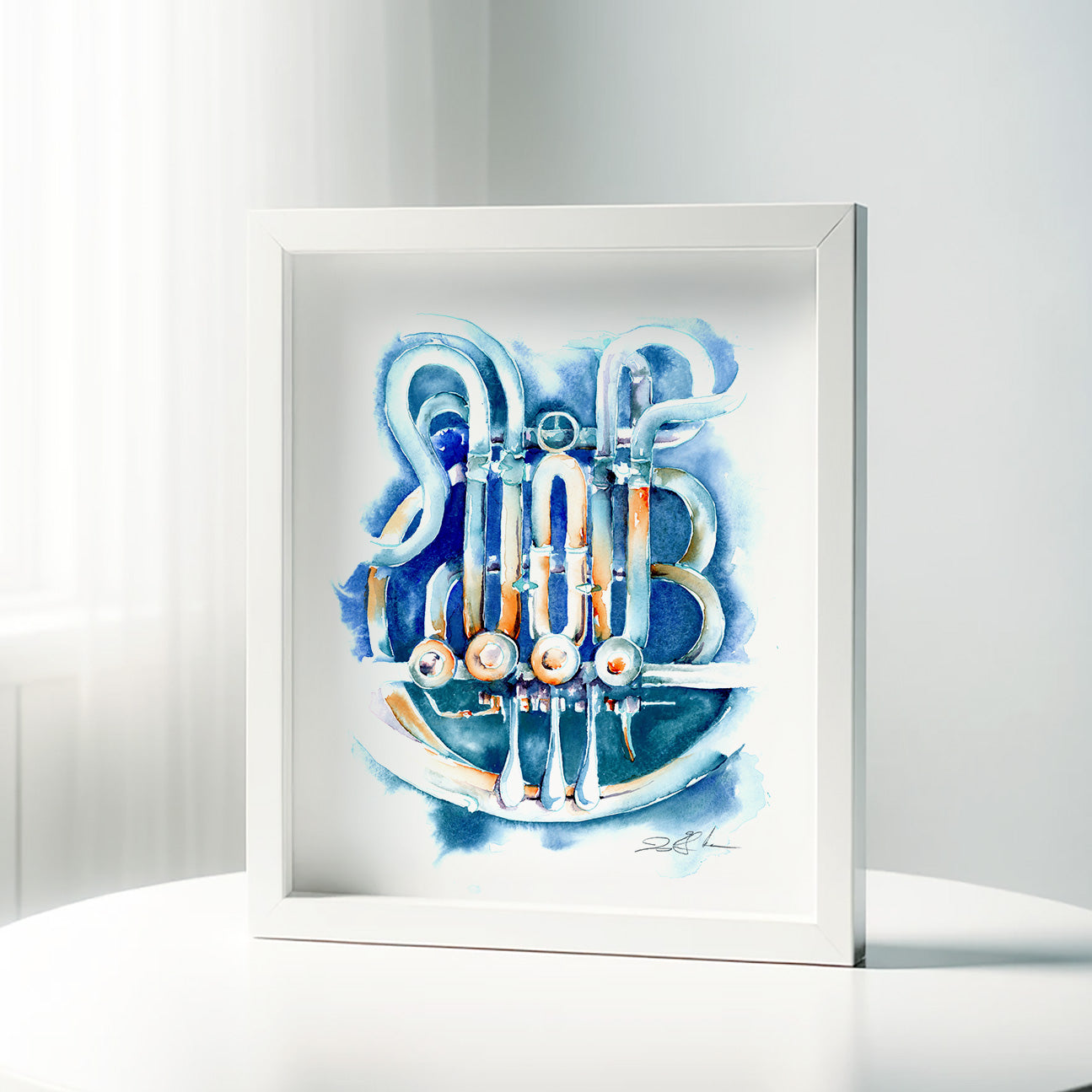 Silver French Horn Watercolor art by Jamie Hansen