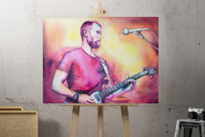 painting of a man playing guitar