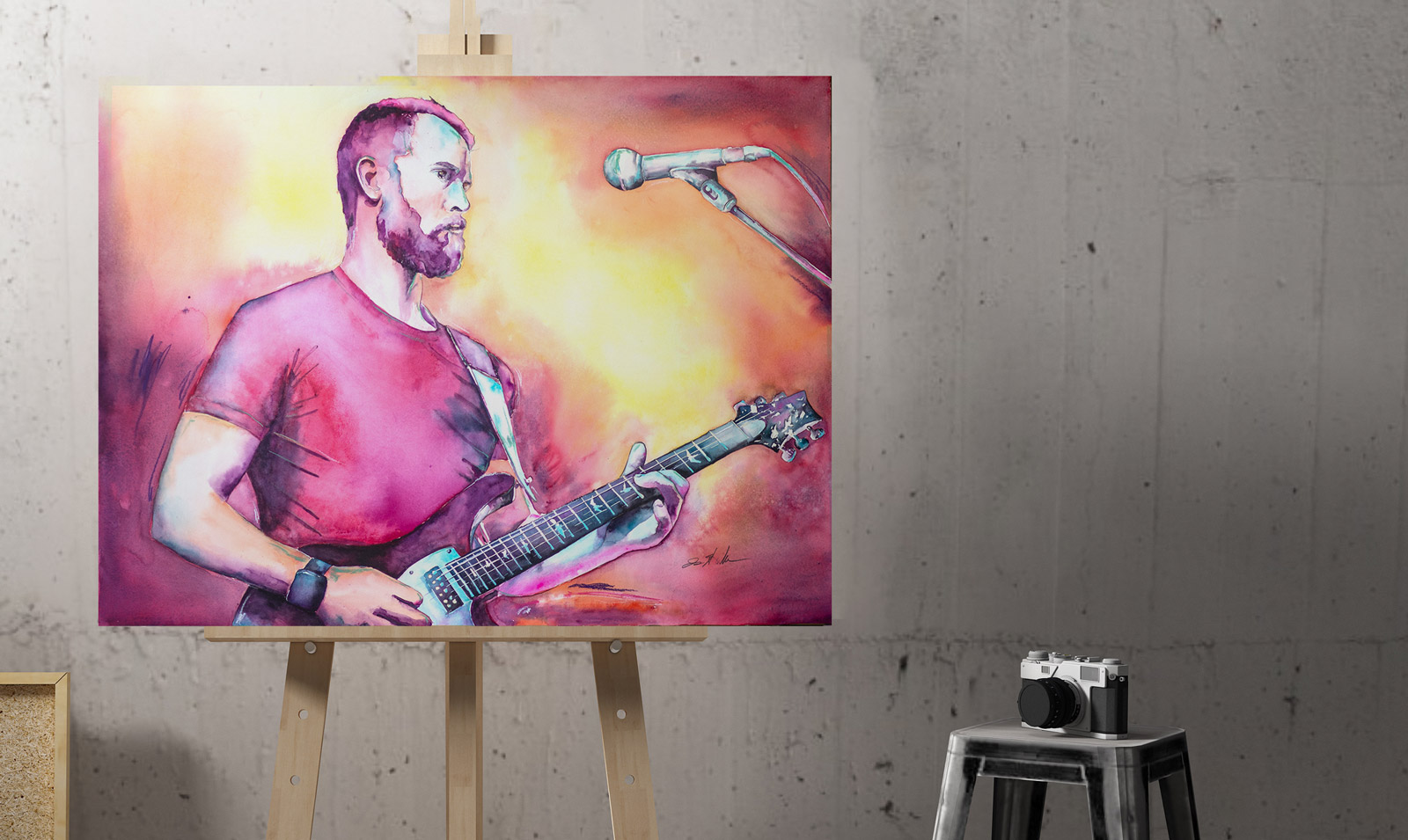 This is Taylor painting by Jamie Hansen, painting of a man and guitar