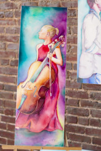 This is Amelia painting by Jamie Hansen, painting of a girl and cello
